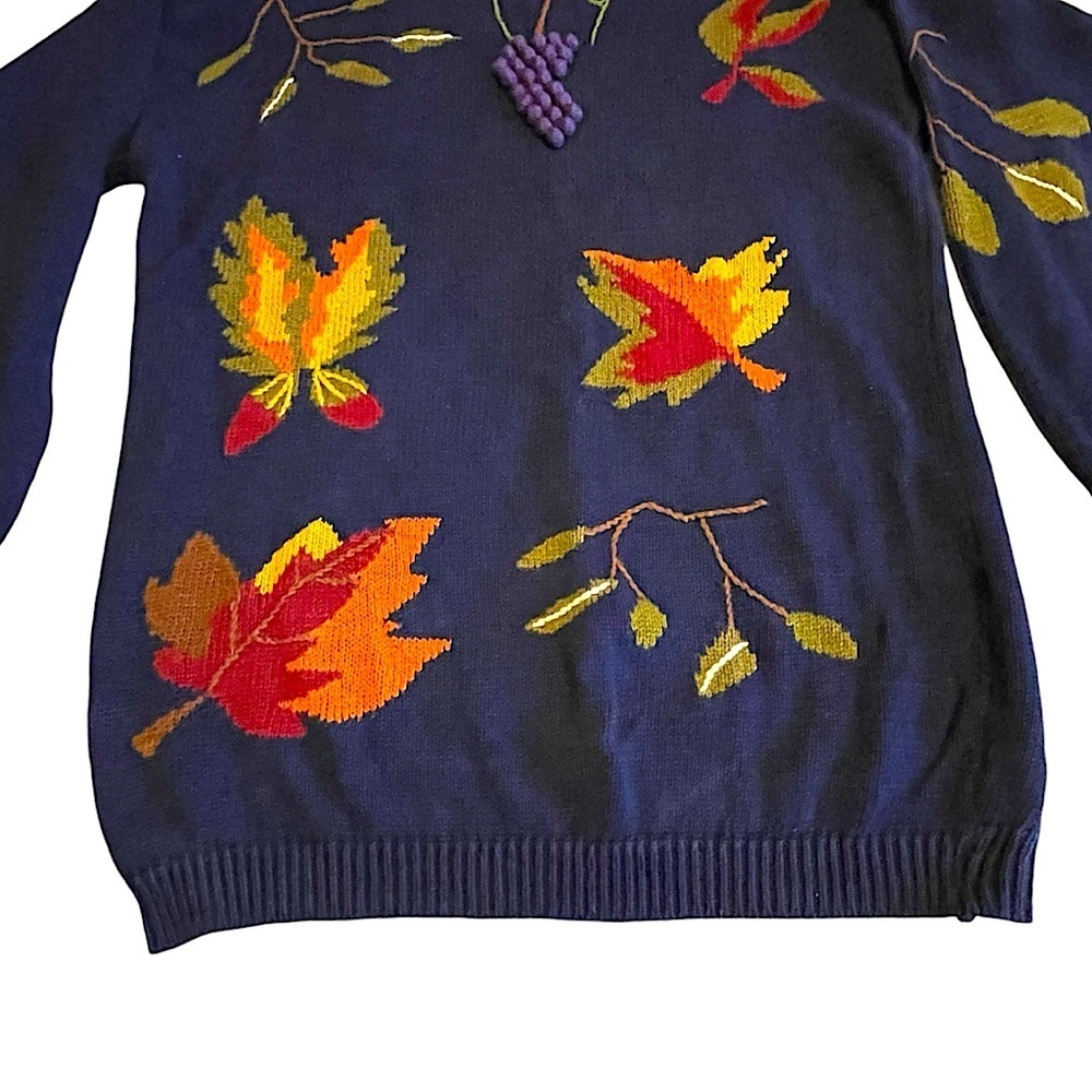 Hasting & Smith Vintage Intarsia Sweater Fall Leaves Grapes Cotton Ramie Size M - Picture 5 of 15